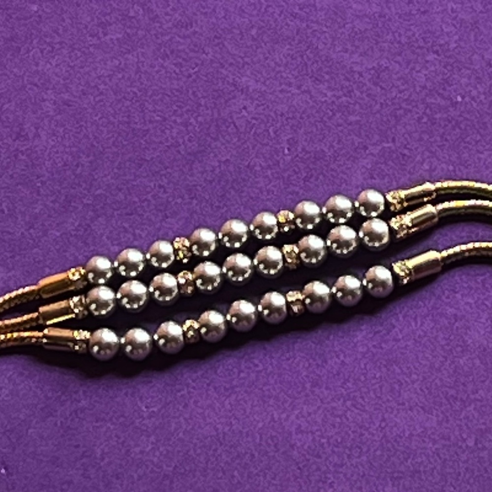 Givenchy Triple Strand Gray Pearl Rhinestone Bracelet